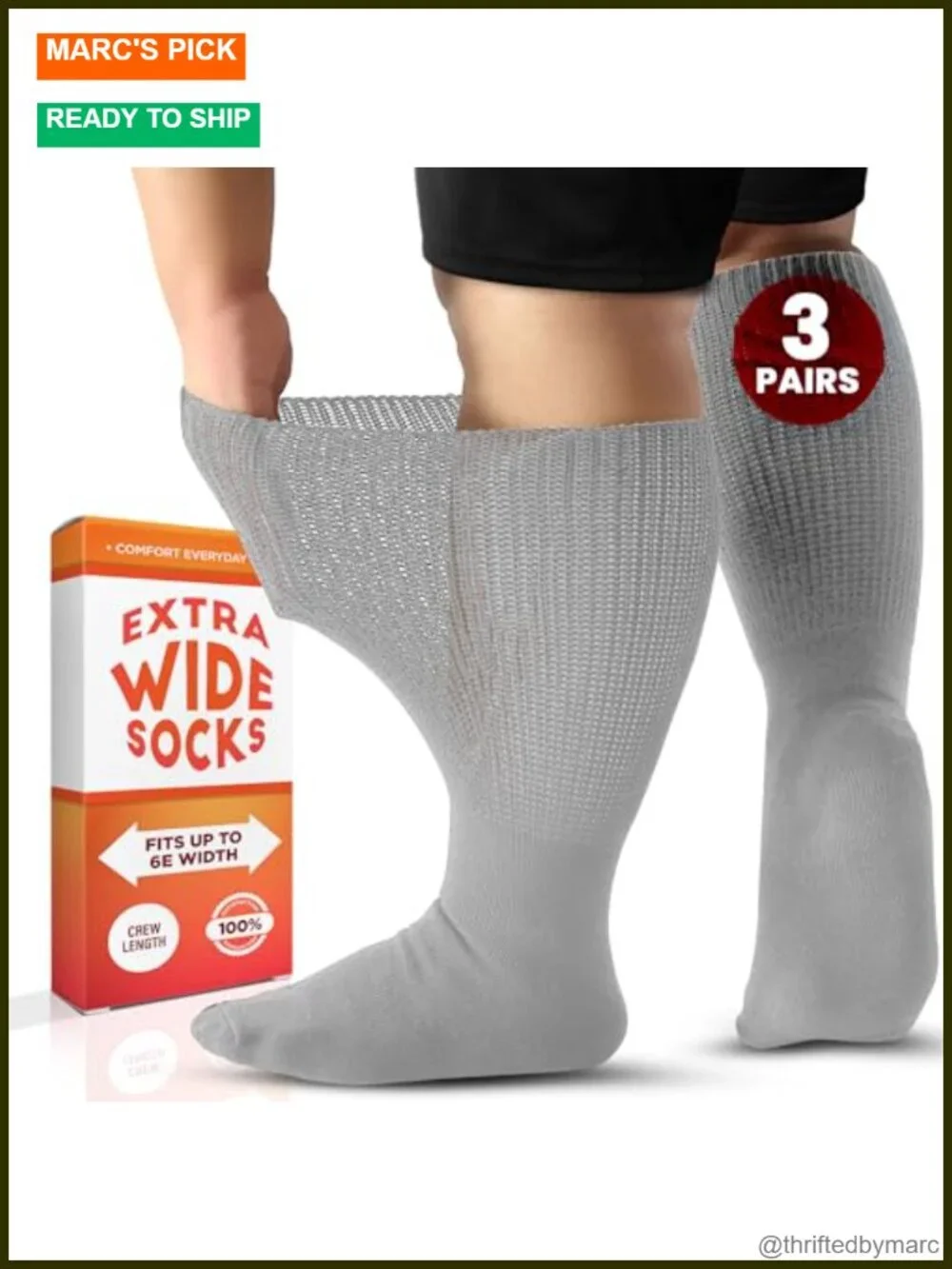 Extra Wide Calf Socks, Loose Fit Diabetic Socks for Men & Women, 3 Pairs Cotton